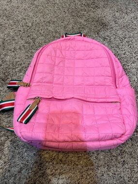 Shiraleah Pink Quilted Backpack with Striped Trim